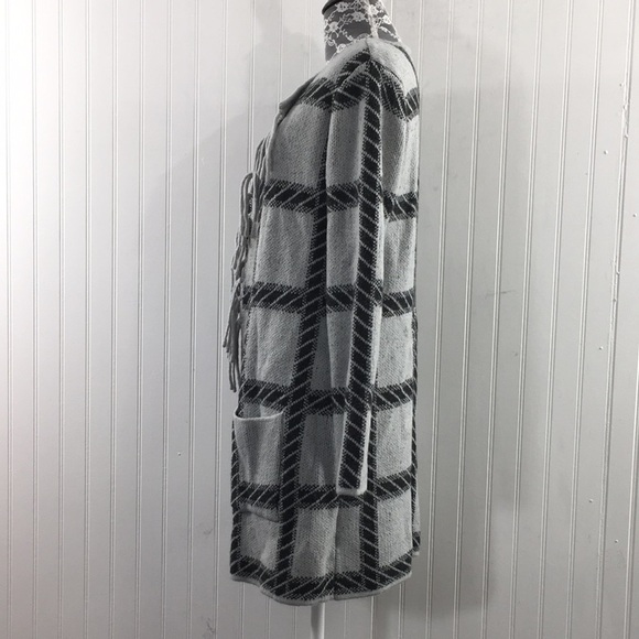 Adrienne Vittadini Black Gray Longline Cardigan Womens Medium Windowpane Plaid - Picture 4 of 10